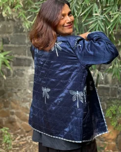 Dragonfly Mashru Silk Reversible Quilted Jacket