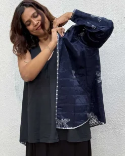 Dragonfly Mashru Silk Reversible Quilted Jacket