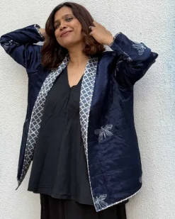 Dragonfly Mashru Silk Reversible Quilted Jacket