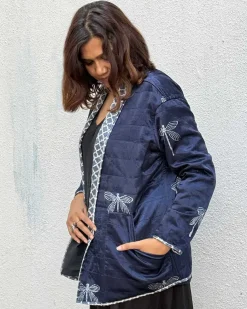 Dragonfly Mashru Silk Reversible Quilted Jacket