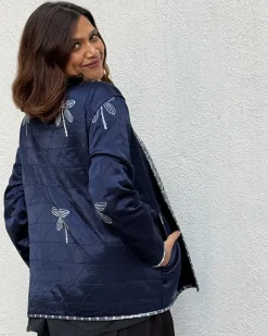 Dragonfly Mashru Silk Reversible Quilted Jacket