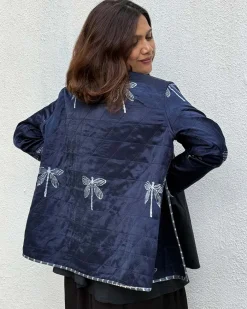 Dragonfly Mashru Silk Reversible Quilted Jacket