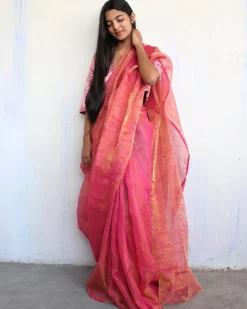 Eliana Handwoven Linen Saree-Melting Moon