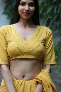 Ember Yellow Mulmul Cotton Blouse - Jugnoo