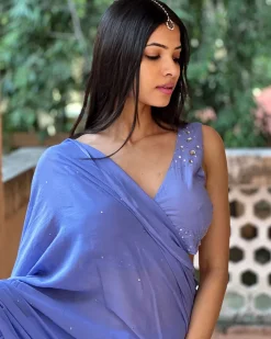 Evening Blue Mulmul Cotton Blouse - Jugnoo