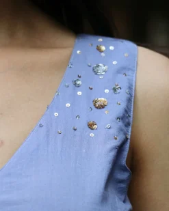 Evening Blue Mulmul Cotton Blouse - Jugnoo