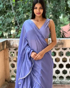 Evening Blue Mulmul Cotton Blouse - Jugnoo