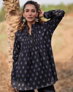 Falling Starlight Blockprinted Cotton Top-WWB
