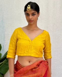 Fara Handwoven Linen Zari Blouse - Eknoor