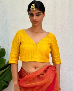 Fara Handwoven Linen Zari Blouse - Eknoor