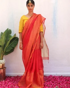 Fara Handwoven Linen Zari Blouse - Eknoor