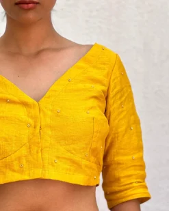 Fara Handwoven Linen Zari Blouse - Eknoor
