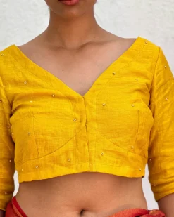 Fara Handwoven Linen Zari Blouse - Eknoor