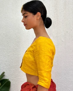 Fara Handwoven Linen Zari Blouse - Eknoor