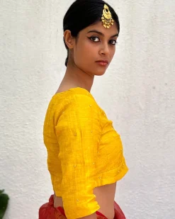 Fara Handwoven Linen Zari Blouse - Eknoor