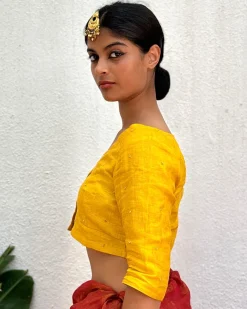 Fara Handwoven Linen Zari Blouse - Eknoor
