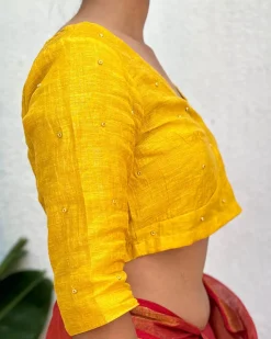 Fara Handwoven Linen Zari Blouse - Eknoor