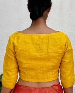 Fara Handwoven Linen Zari Blouse - Eknoor