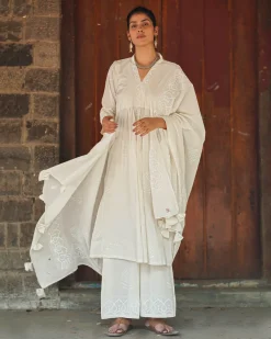 Feather Tide Ivory Block Printed Dupatta - SFD