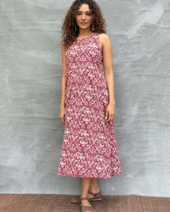 Feathered Grace Block printed Cotton Dress