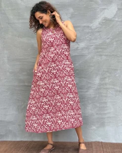 Feathered Grace Block printed Cotton Dress