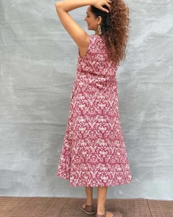 Feathered Grace Block printed Cotton Dress
