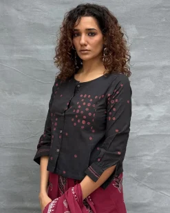 Fields of Feathers Blockprinted Cotton Blouse