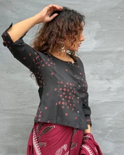 Fields of Feathers Blockprinted Cotton Blouse
