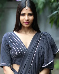 Firefly Charcoal Grey Mulmul Cotton Blouse - Jugnoo