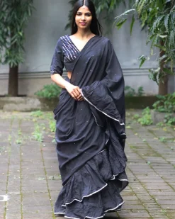 Firefly Charcoal Grey Mulmul Cotton Blouse - Jugnoo