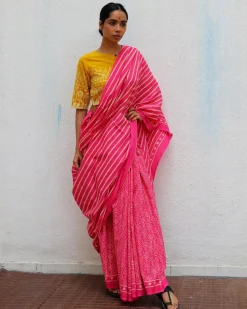 Firelight Pink Handprinted Cotton Sarees