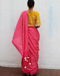 Firelight Pink Handprinted Cotton Sarees