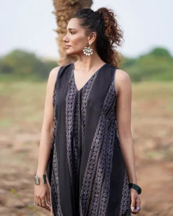 Floating Poems Blockprinted Cotton Dress-WWB