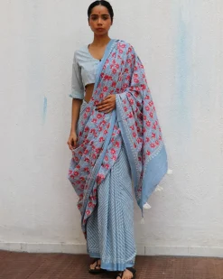 Folk Flowers Handprinted Cotton Sarees