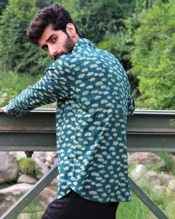 Forest Green Block Printed Cotton Shirt