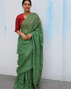 Forest Walk Handwoven Linen Saree - Everyday Beautiful