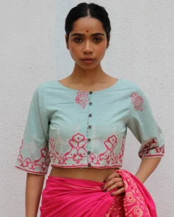 From Eden Handblock Printed Cotton Crop Top Blouse