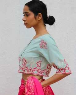 From Eden Handblock Printed Cotton Crop Top Blouse