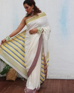 Gauri Handwoven Linen Cotton Jamdani Saree - Uma