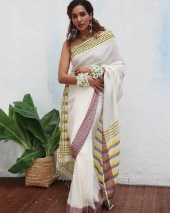 Gauri Handwoven Linen Cotton Jamdani Saree - Uma