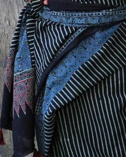 Gazal Handblockprinted Cotton Saree - Kohl