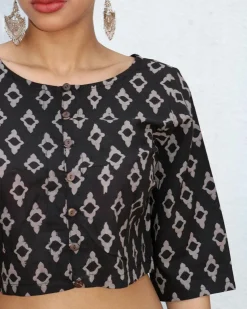 Gitana Blockprinted Cotton Crop Top Blouse - NOMAD