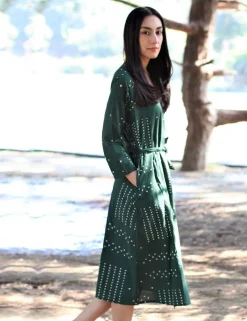 Green Angarakha Blockprinted Cotton Dress