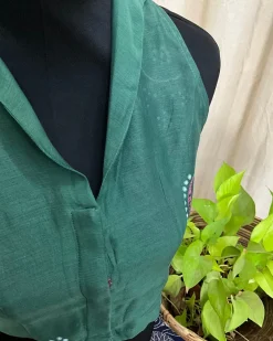 Green Handblock Printed Chanderi Silk Blouse - Love Despite