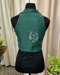Green Handblock Printed Chanderi Silk Blouse - Love Despite
