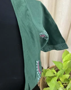 Green Handblock Printed Chanderi Silk Blouse - Love Despite