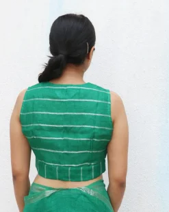 Green Handwoven Linen Zari Blouse - Everyday Beautiful
