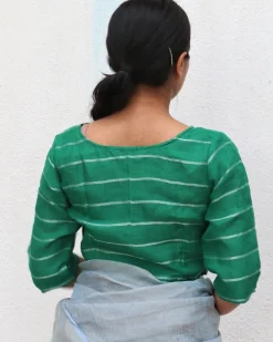 Green Handwoven Linen Zari Blouse - Everyday Beautiful
