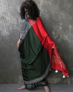 Green-Red Blockprinted Modal Silk Saree