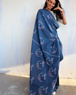 Greta Handblockprinted Cotton Saree- Butterfly Girls